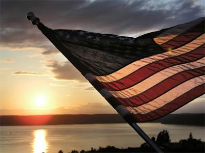 american flag sunset