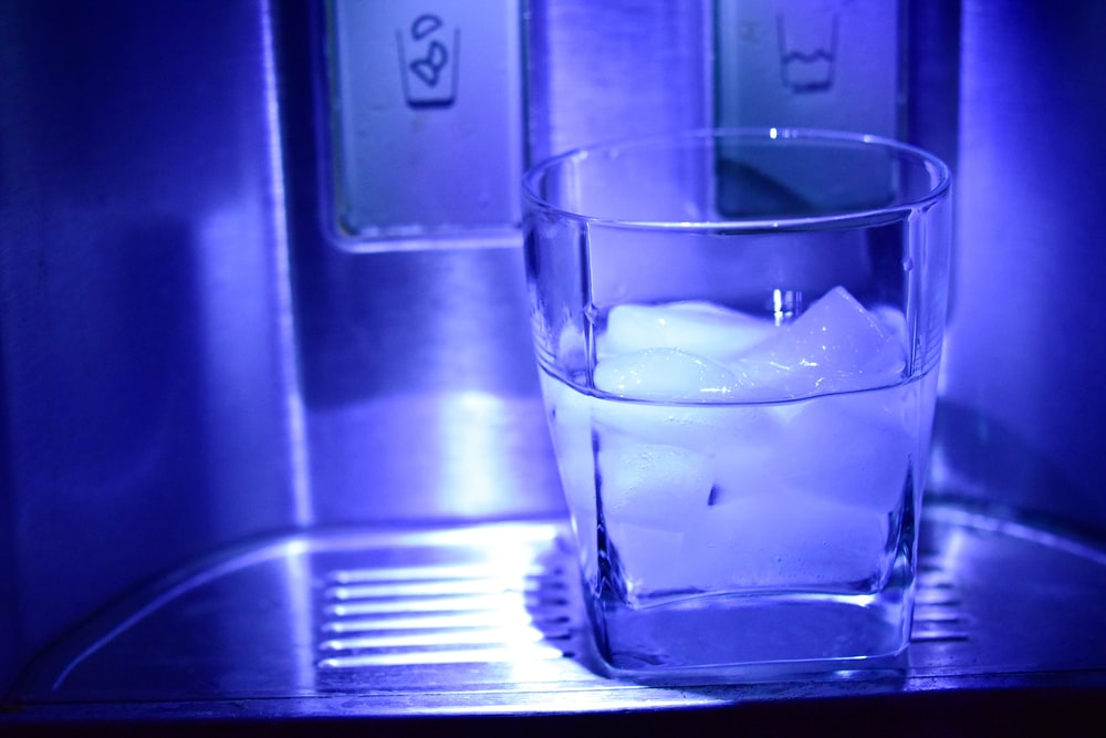 Ice cubes in a glass from an ice machine 