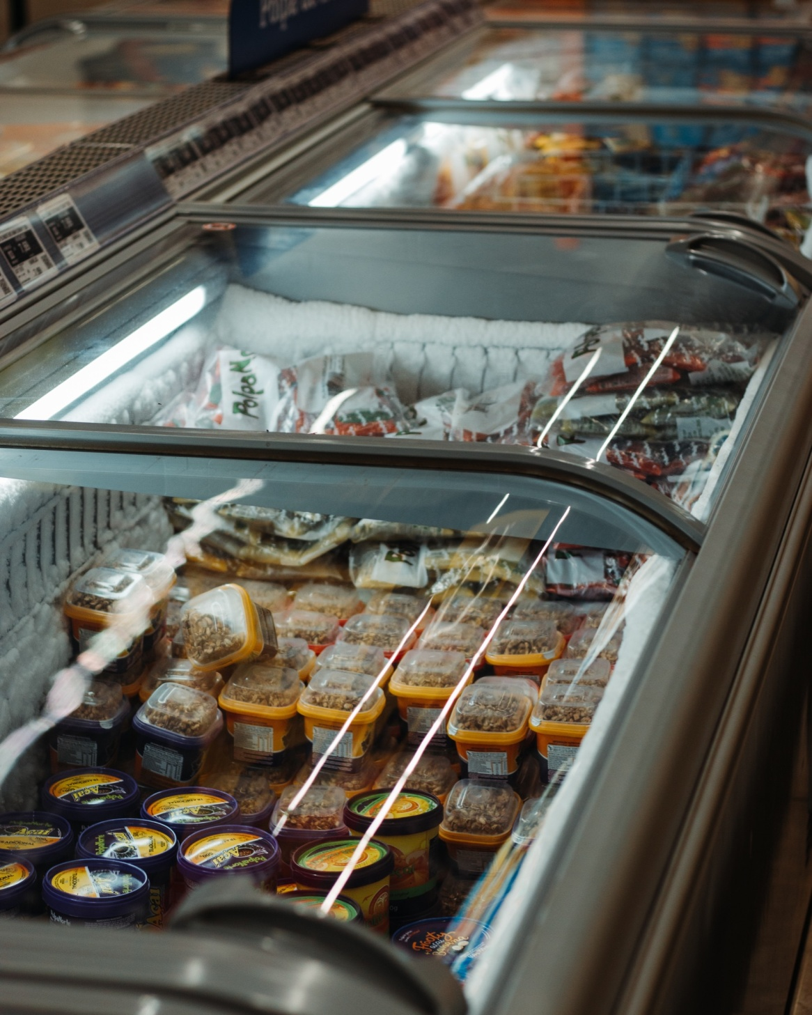 A commercial refrigerator in a supermarket