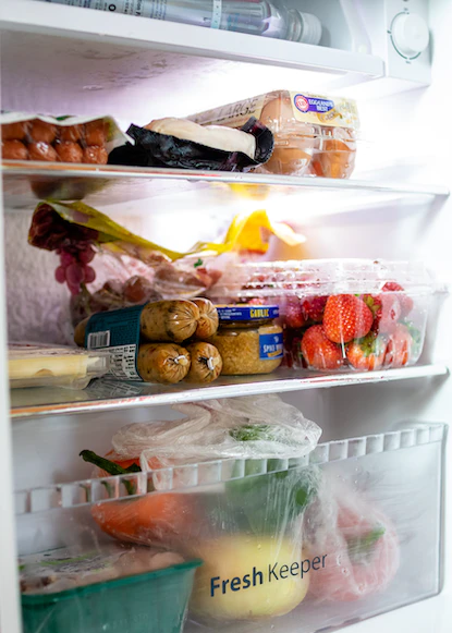 Food items stored in a refrigerator