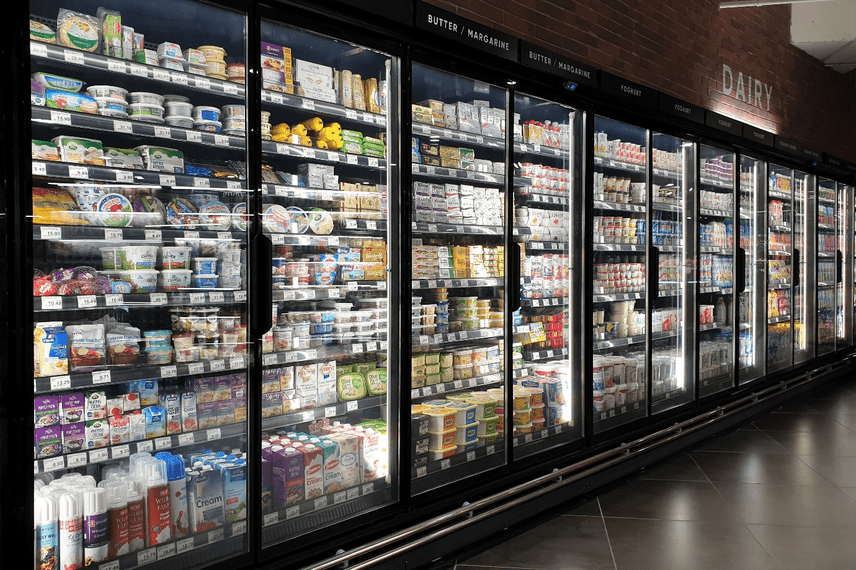 Commercial refrigerator in a supermarket