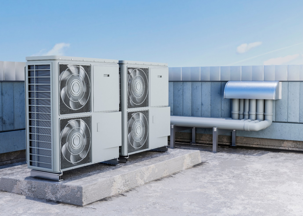 A commercial air conditioning unit from outside