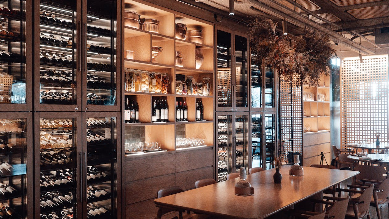 A restaurant with a wine cellar