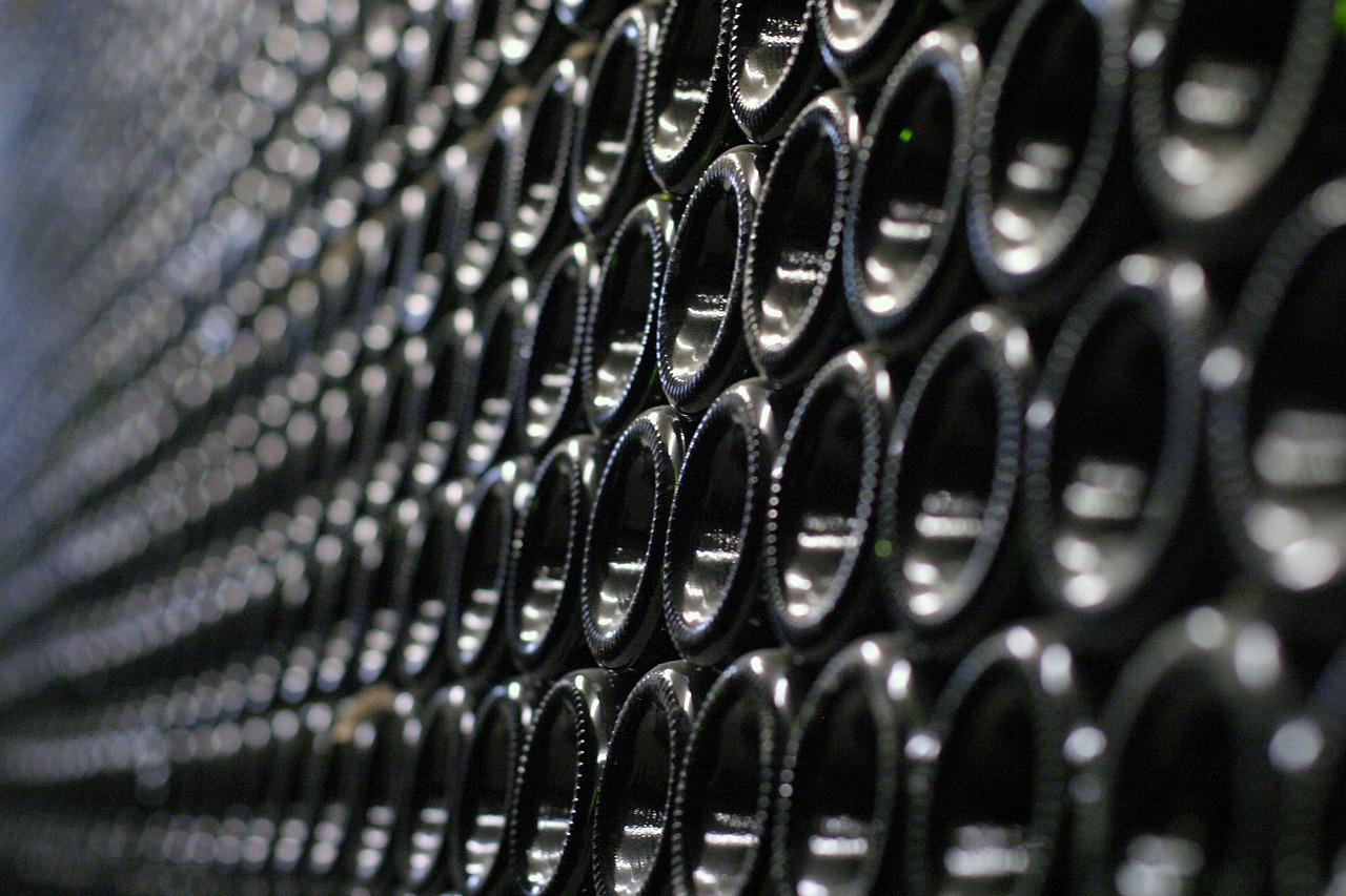 Wine bottles in a wine cellar