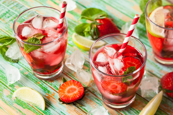 A strawberry drink with ice